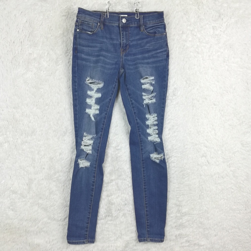 Pacsun Womens Jeans Perfect Fit Jegging Blue Denim Ripped Destroyed Whiskered 25